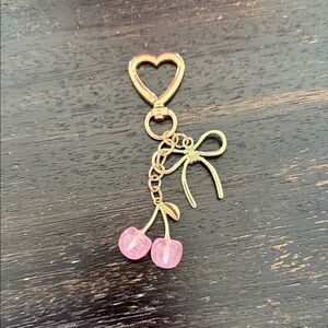 Gold and Pink Cherry Charm Keychain